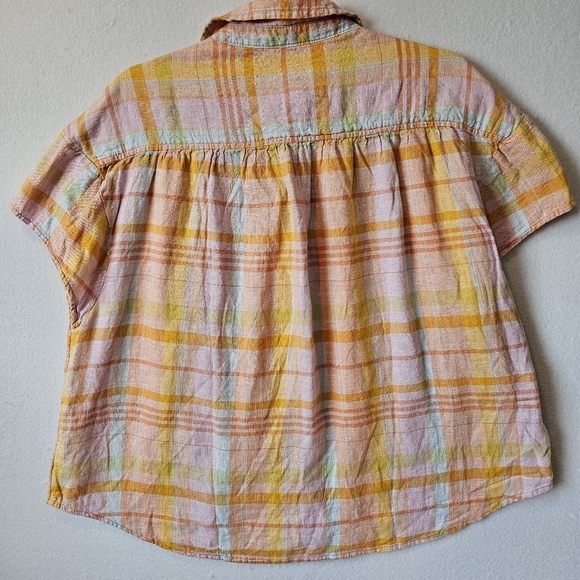 American Eagle Womens Small Oversized Short Sleeve Linen Blend Button Down Shirt - Picture 2 of 10